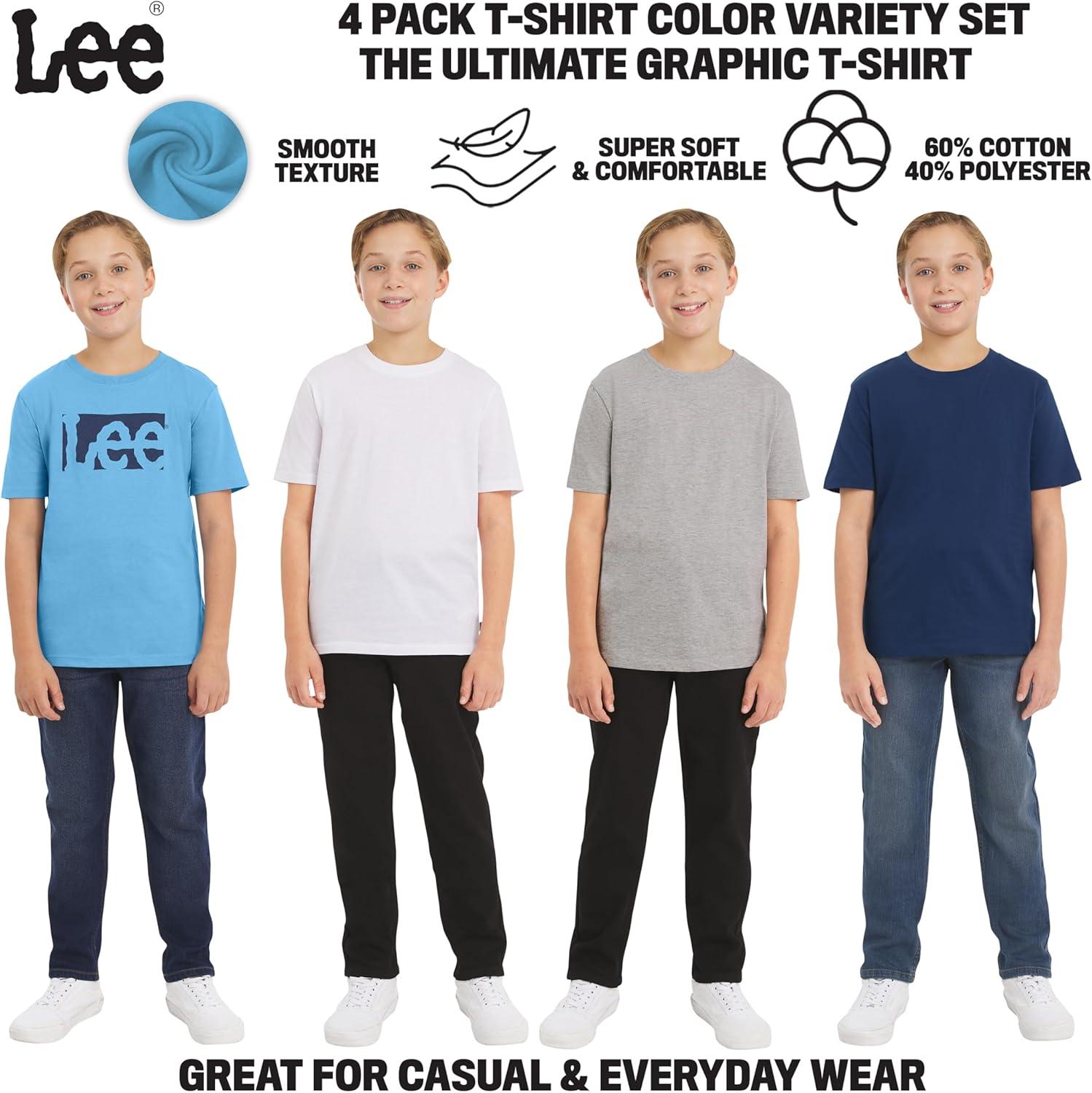 imageLee Boys 4 Pack Variety Super Soft Stretchable Tee Short Sleeve TShirtLight Blue Collection Set