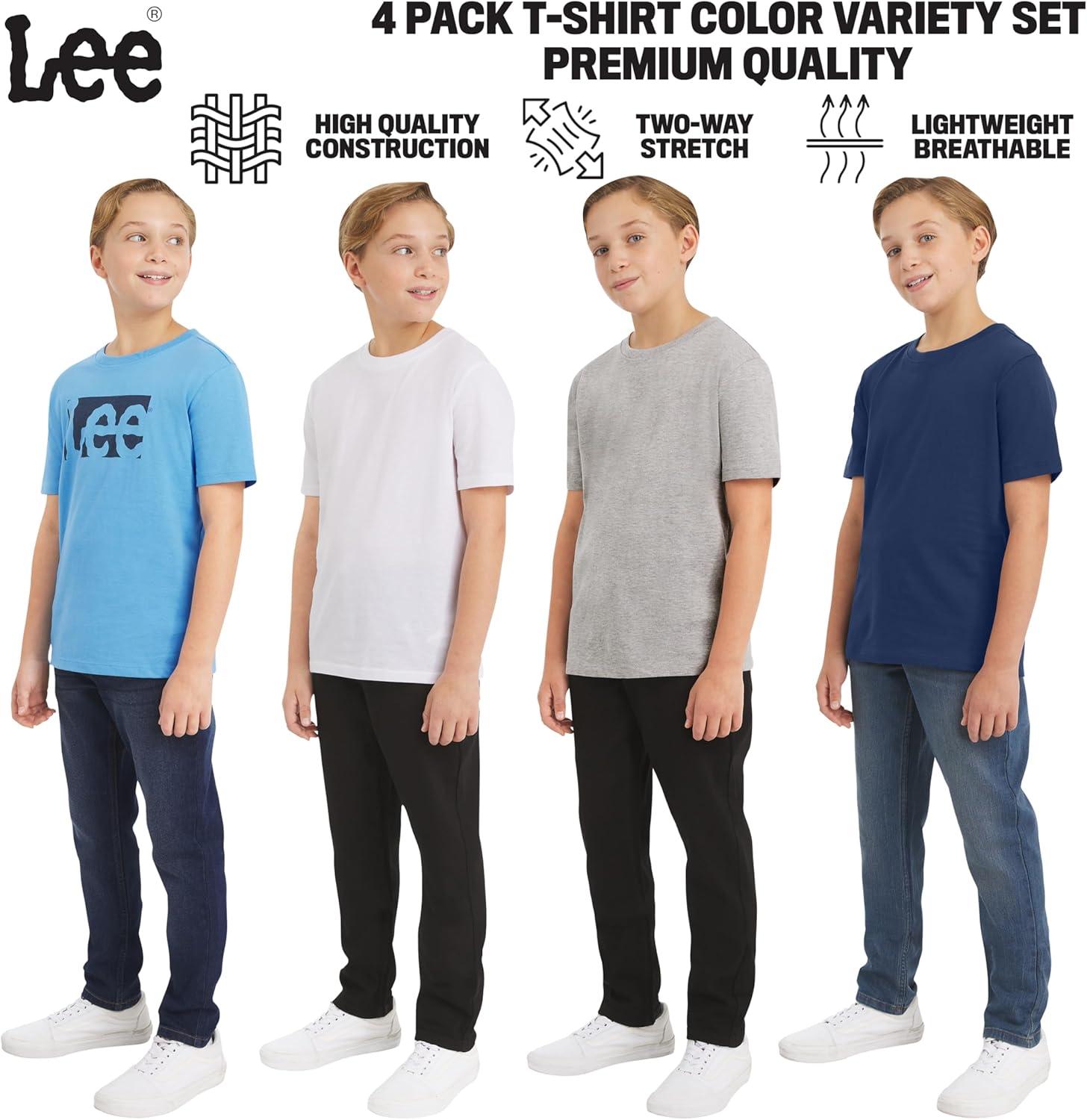 imageLee Boys 4 Pack Variety Super Soft Stretchable Tee Short Sleeve TShirtLight Blue Collection Set