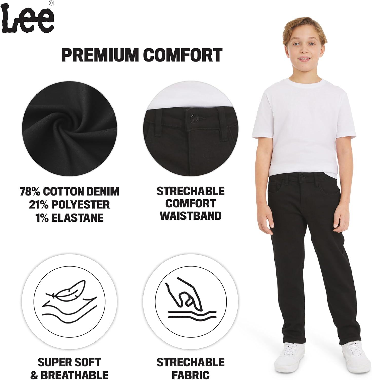 imageLee Boys 5 Pocket Straight Fit Stretch Waist Denim JeansBlack