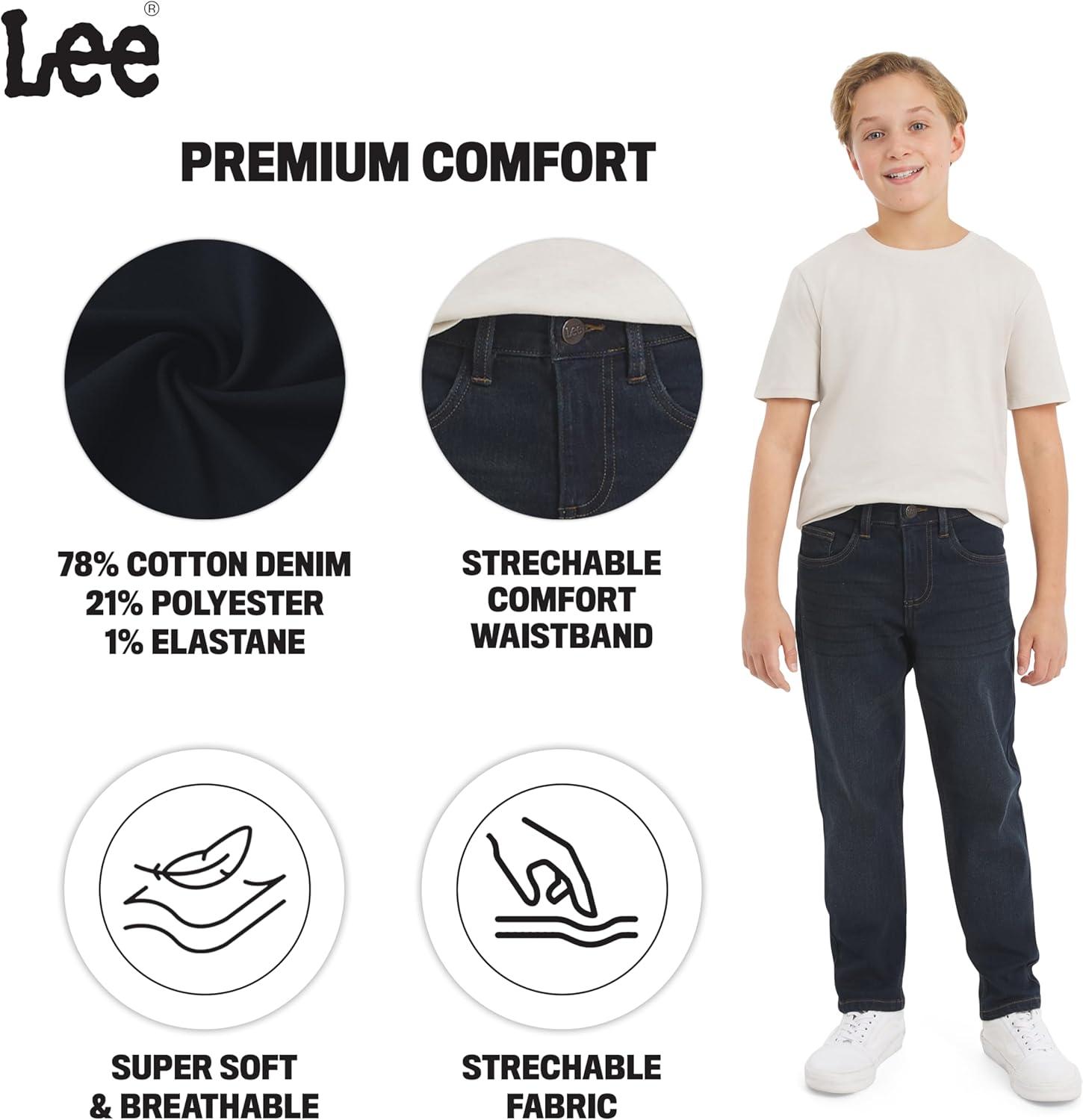 imageLee Boys 5 Pocket Straight Fit Stretch Waist Denim JeansDark Indigo