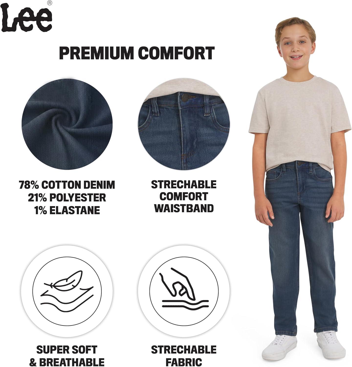 imageLee Boys 5 Pocket Straight Fit Stretch Waist Denim JeansTundra