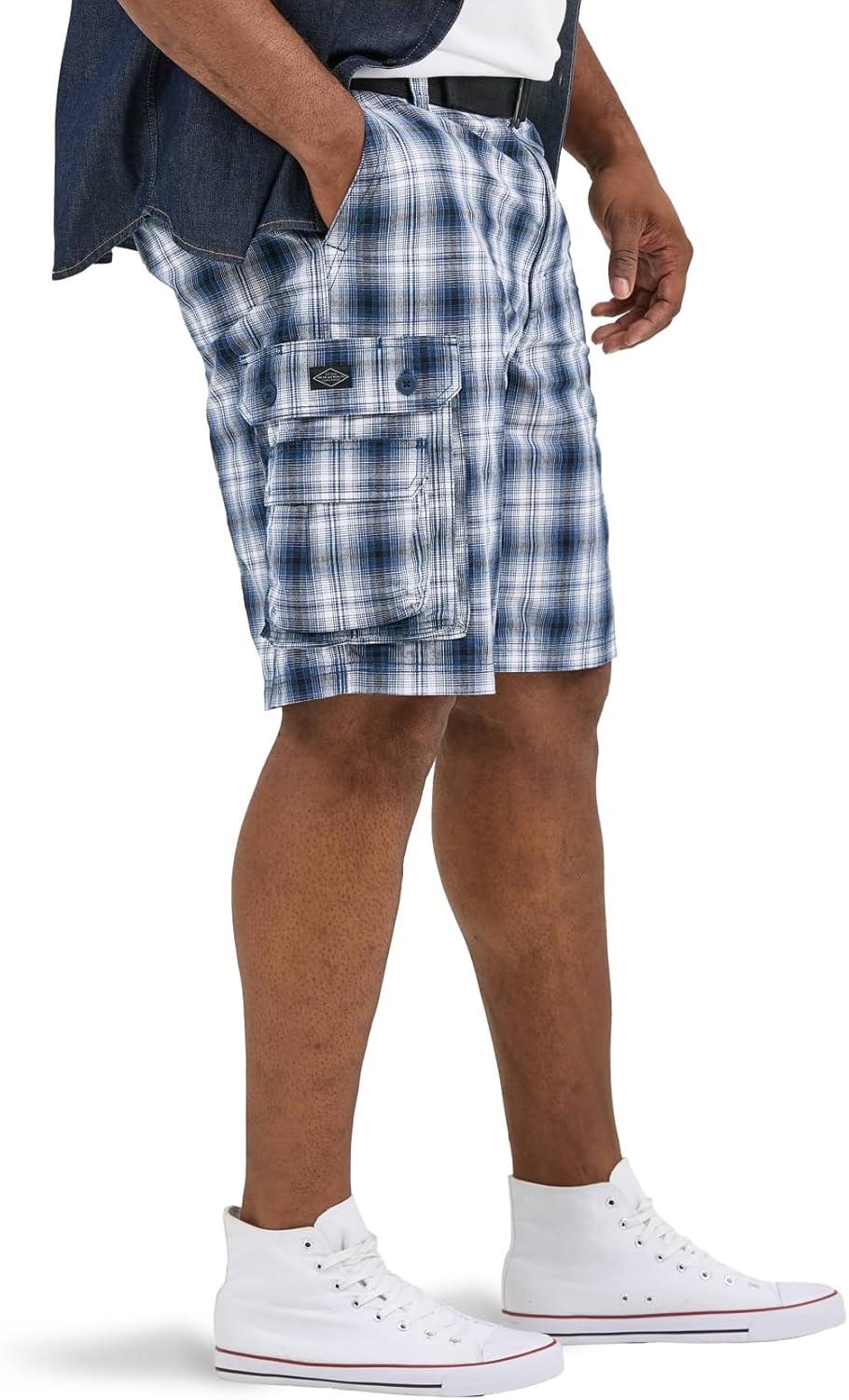 imageLee Mens Big amp Tall New Belted Wyoming Cargo ShortBlue Plaid