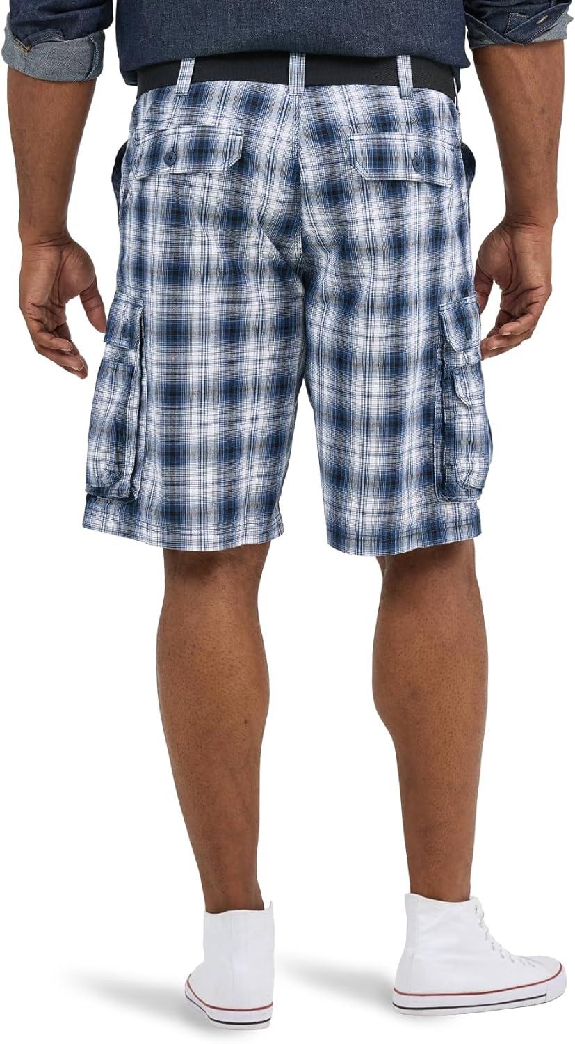 imageLee Mens Big amp Tall New Belted Wyoming Cargo ShortBlue Plaid