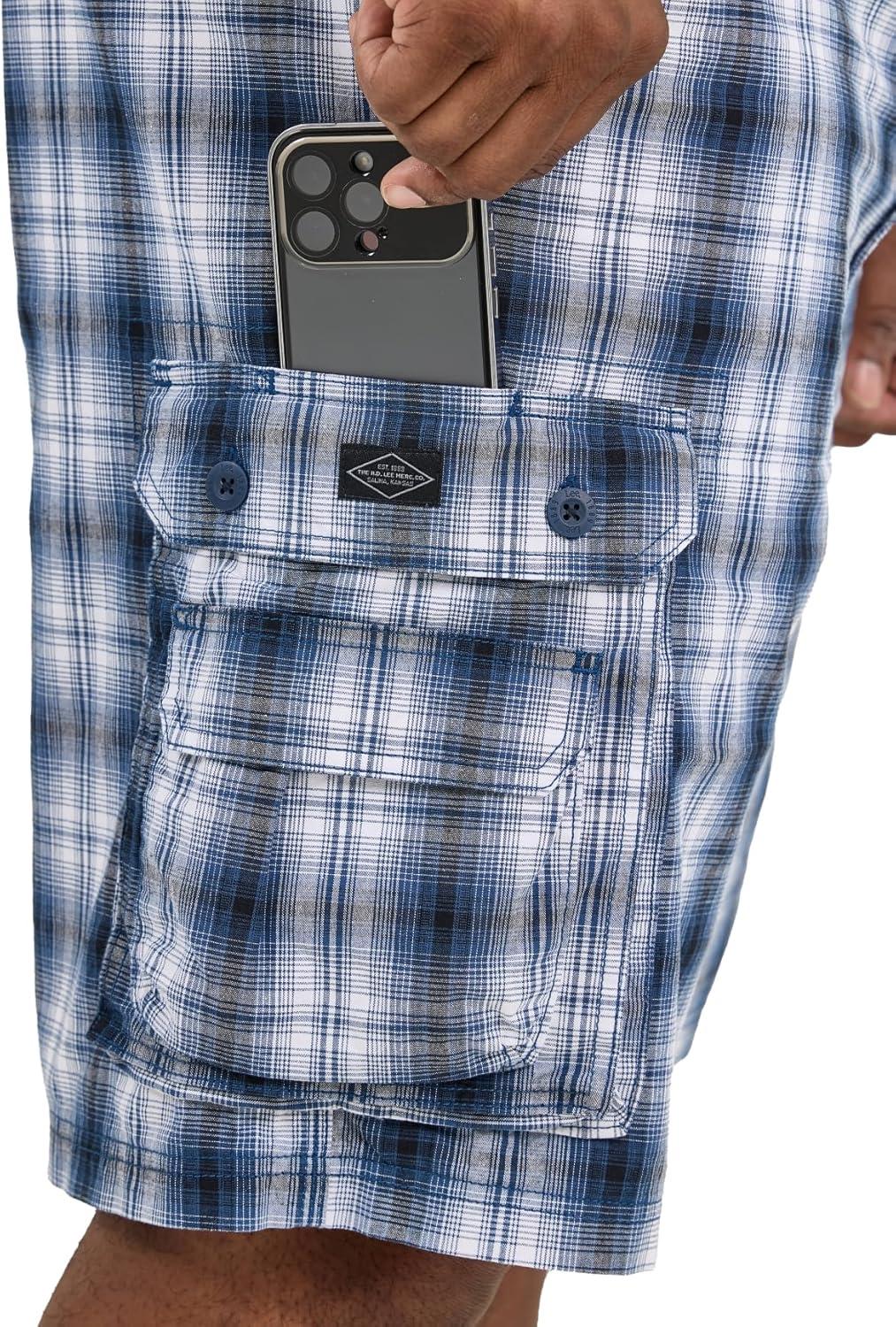 imageLee Mens Big amp Tall New Belted Wyoming Cargo ShortBlue Plaid