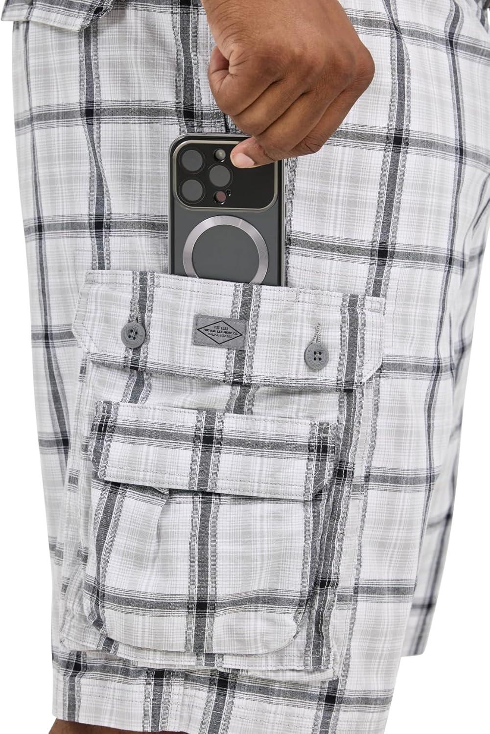 imageLee Mens Big amp Tall New Belted Wyoming Cargo ShortGray Plaid