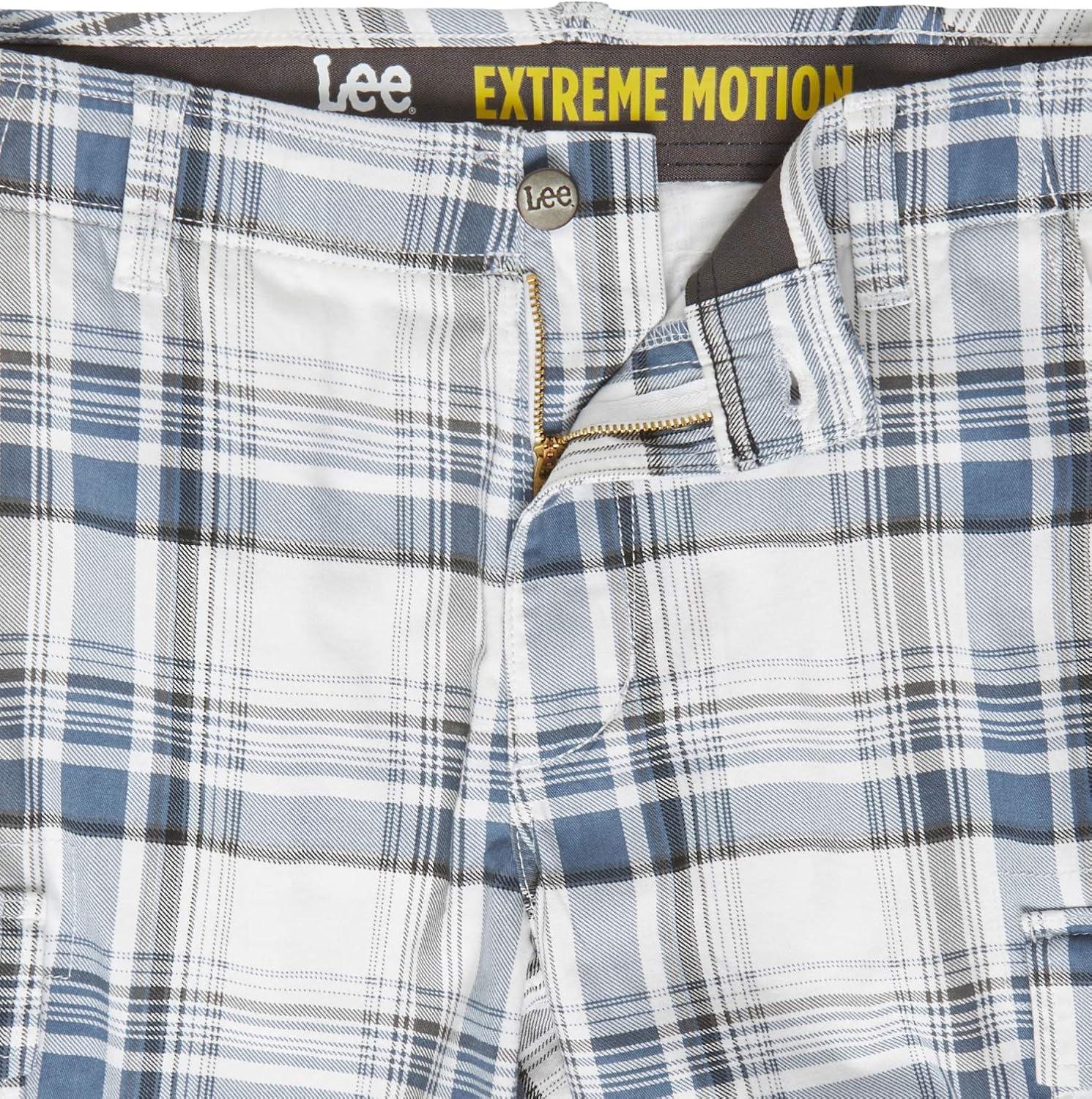 imageLee Mens Extreme Motion Carolina Cargo ShortBlue Merle Plaid