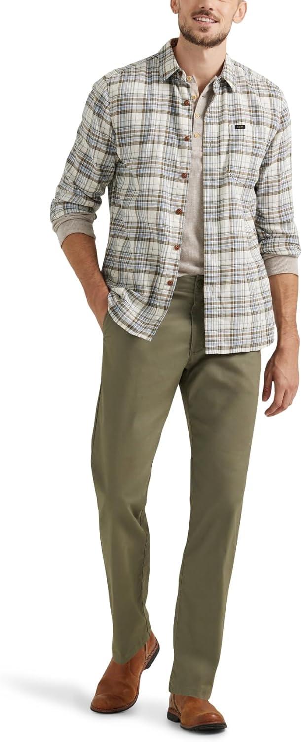 imageLee Mens Extreme Motion Flat Front Slim Straight PantMuted Olive