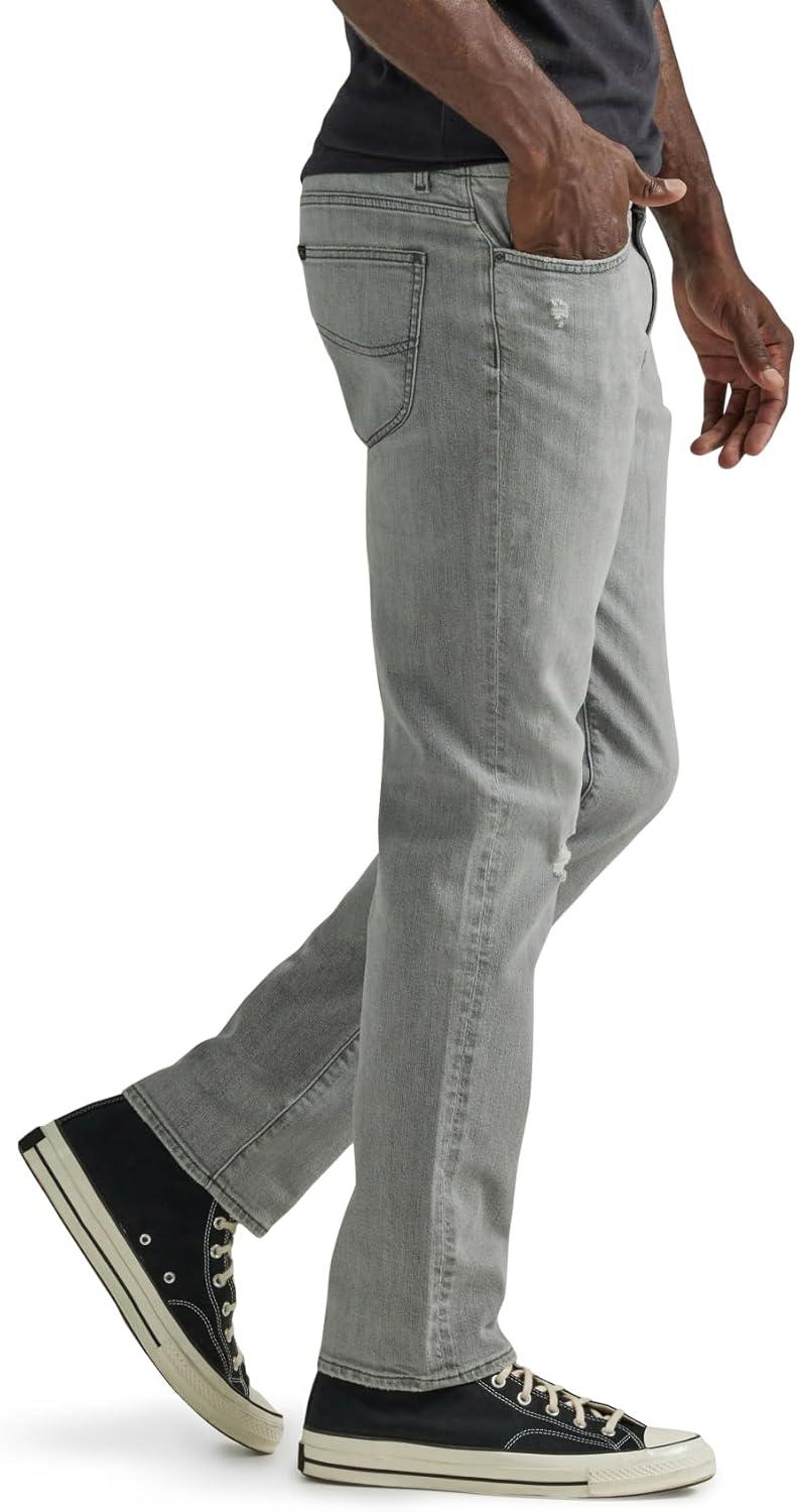imageLee Mens Extreme Motion Straight Taper JeanGray Scotch Destruction Features