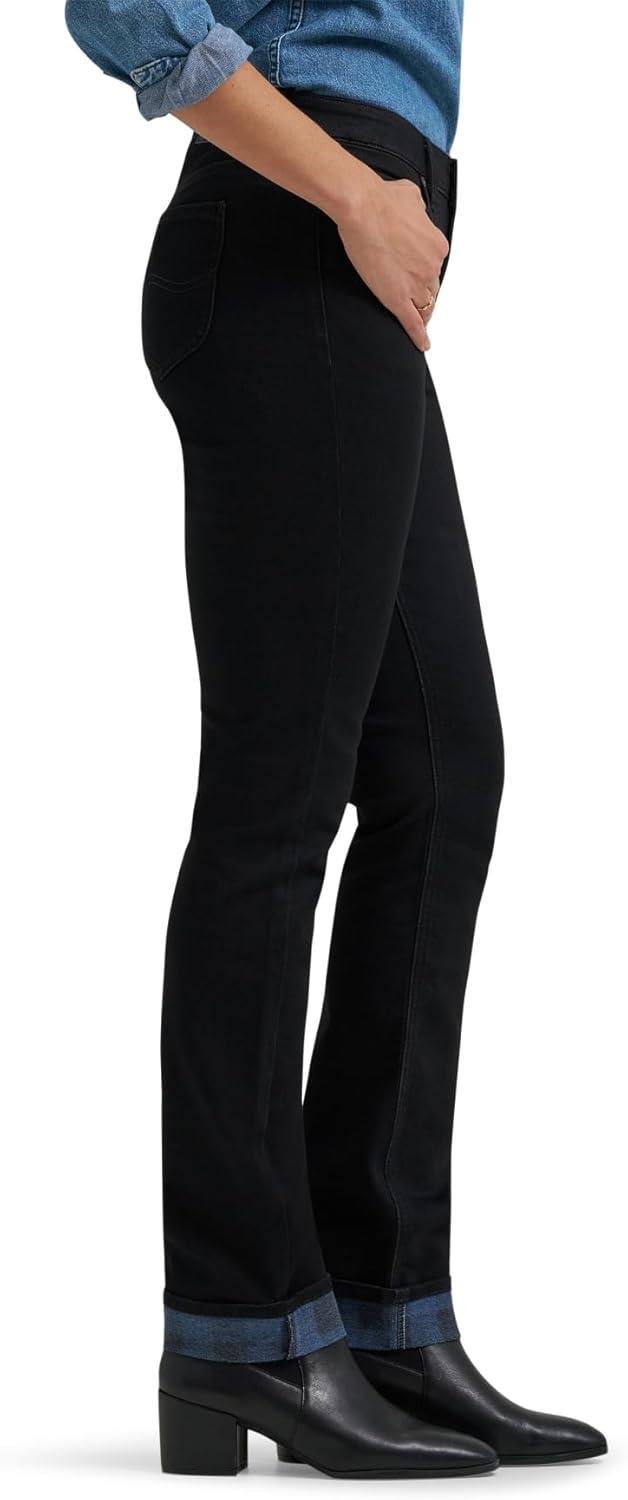imageLee Womens Legendary Mid Rise Straight Leg JeanDark Wander Plaid Fleece Lined