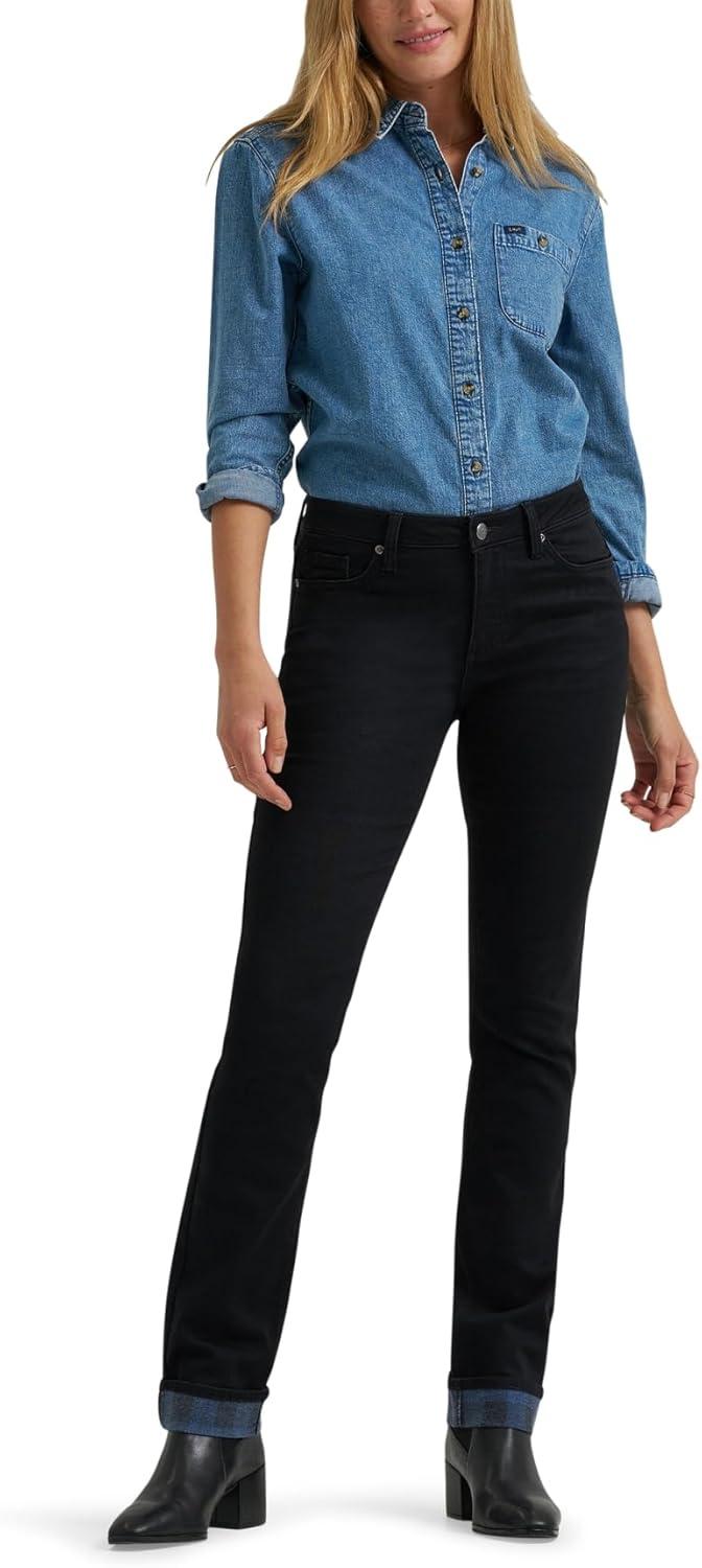 imageLee Womens Legendary Mid Rise Straight Leg JeanDark Wander Plaid Fleece Lined