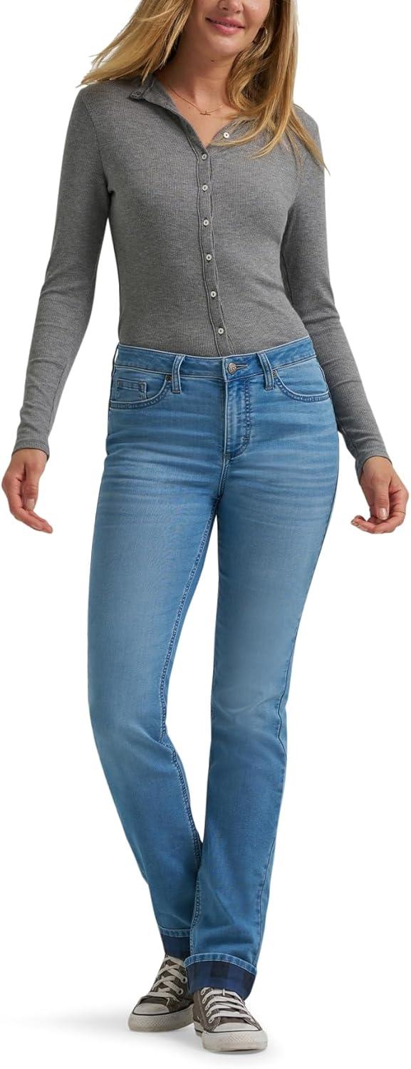 imageLee Womens Legendary Mid Rise Straight Leg JeanFrost Over Plaid Fleece Lined
