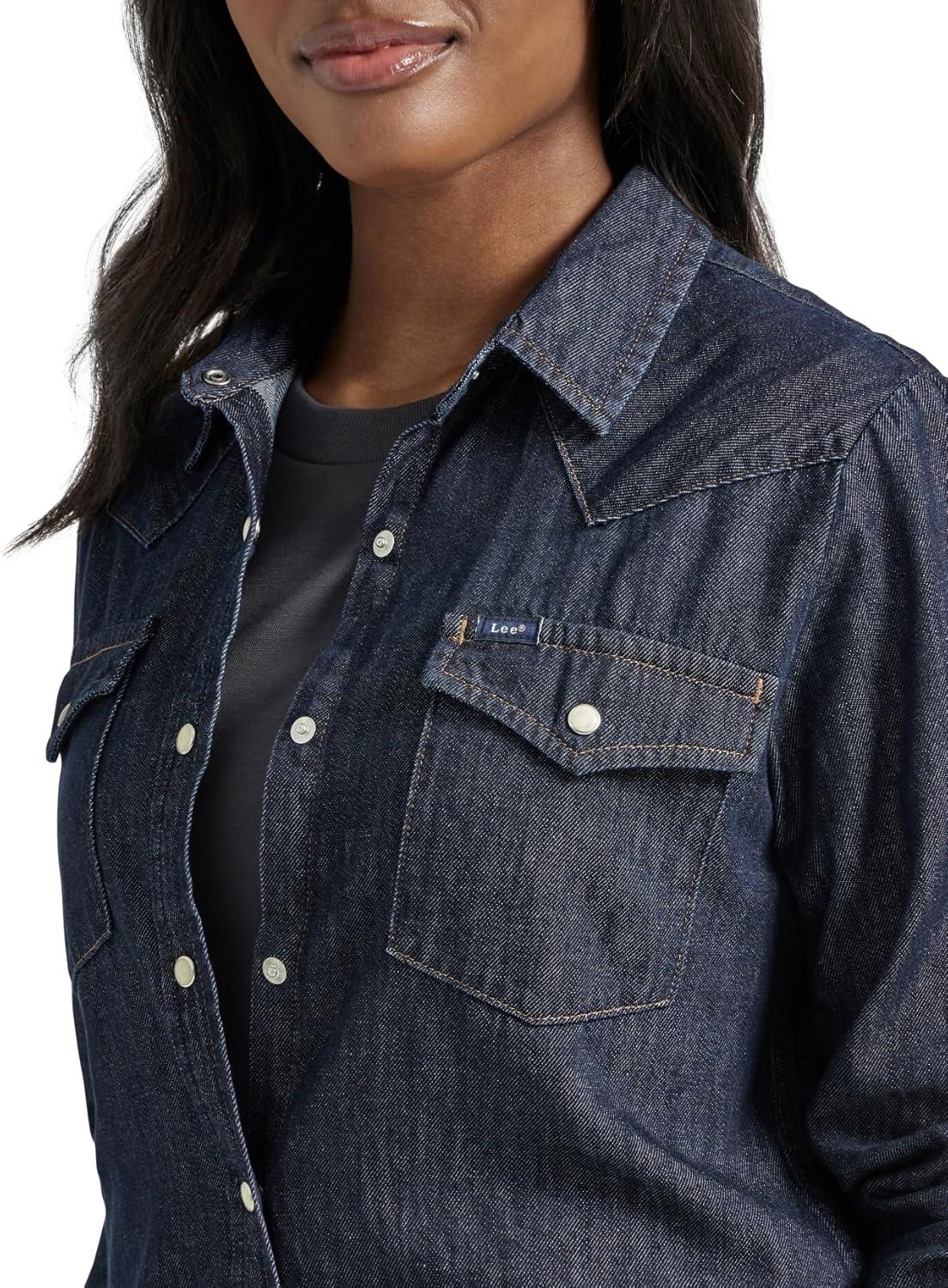imageLee Womens Legendary Slim Fit Western Snap ShirtObsidian Night Dark Blue