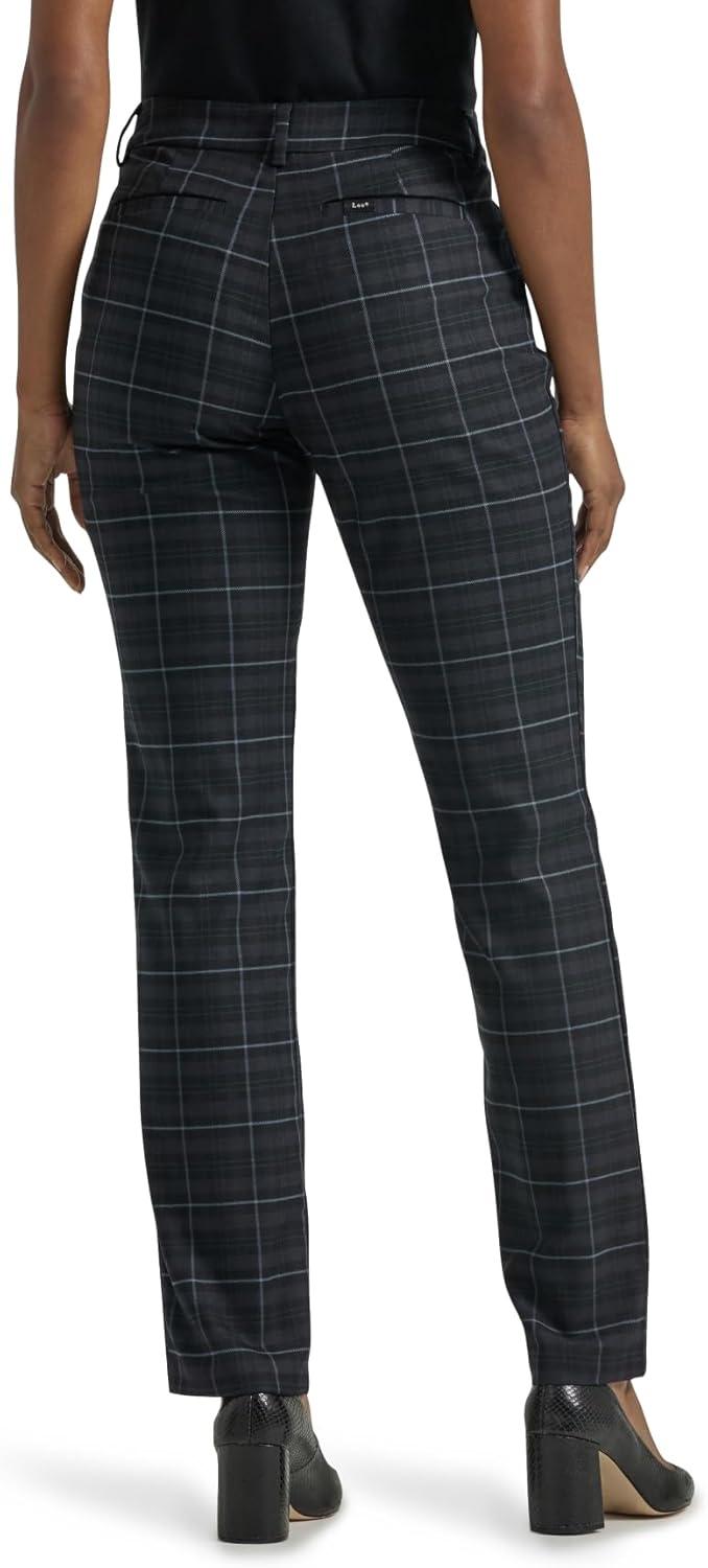 imageLee Womens Petite Wrinkle Free Relaxed Fit Straight Leg PantBlackCharcoal Plaid