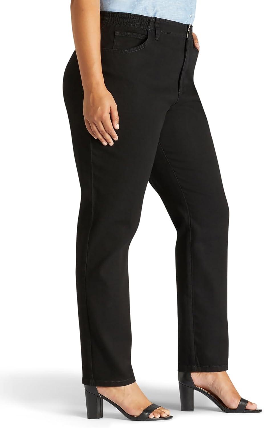 imageLee Womens Plus Size Relaxed Fit Side Elastic Tapered Leg JeansBlack Stretch