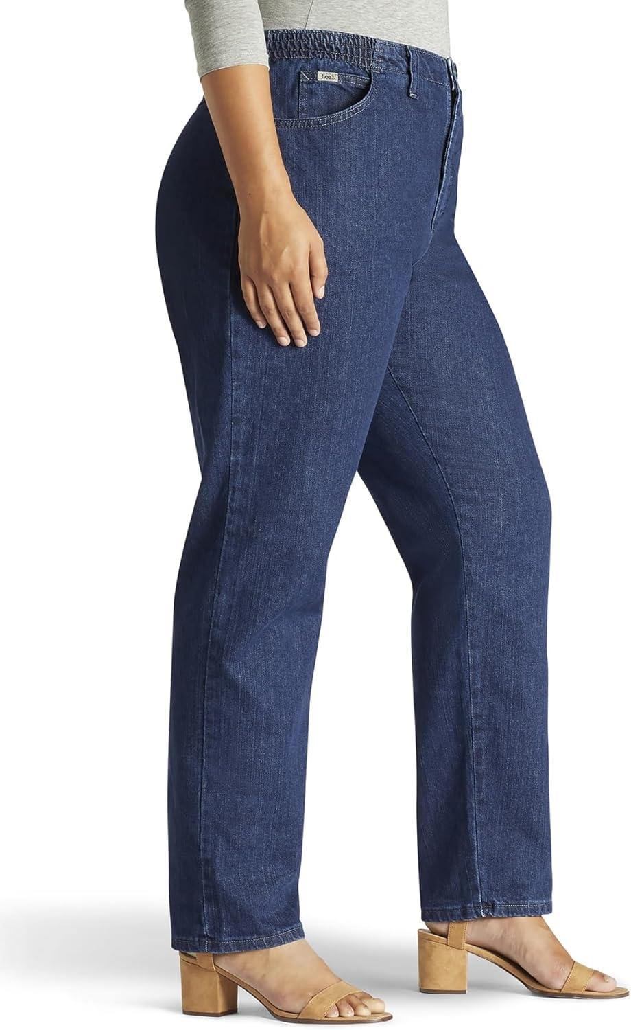 imageLee Womens Plus Size Relaxed Fit Side Elastic Tapered Leg JeansDark Indigo