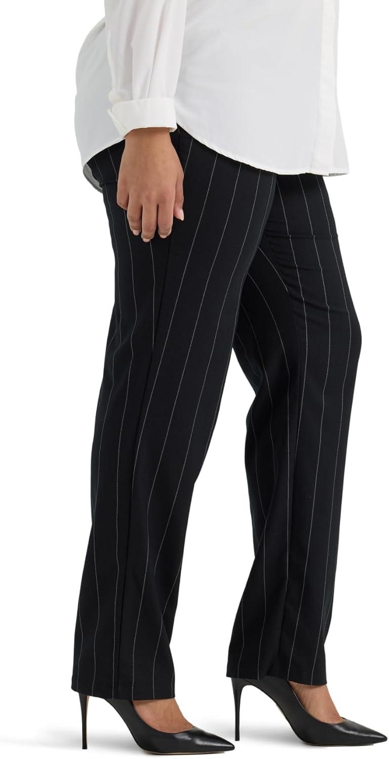 imageLee Womens Plus Size Wrinkle Free Relaxed Fit Straight Leg PantBlack Pinstripe