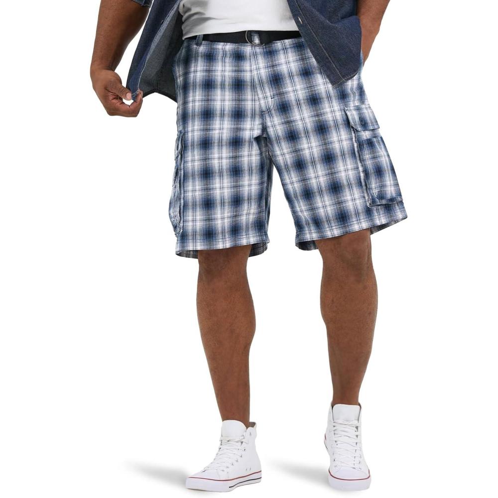 imageLee Mens Big amp Tall New Belted Wyoming Cargo ShortBlue Plaid