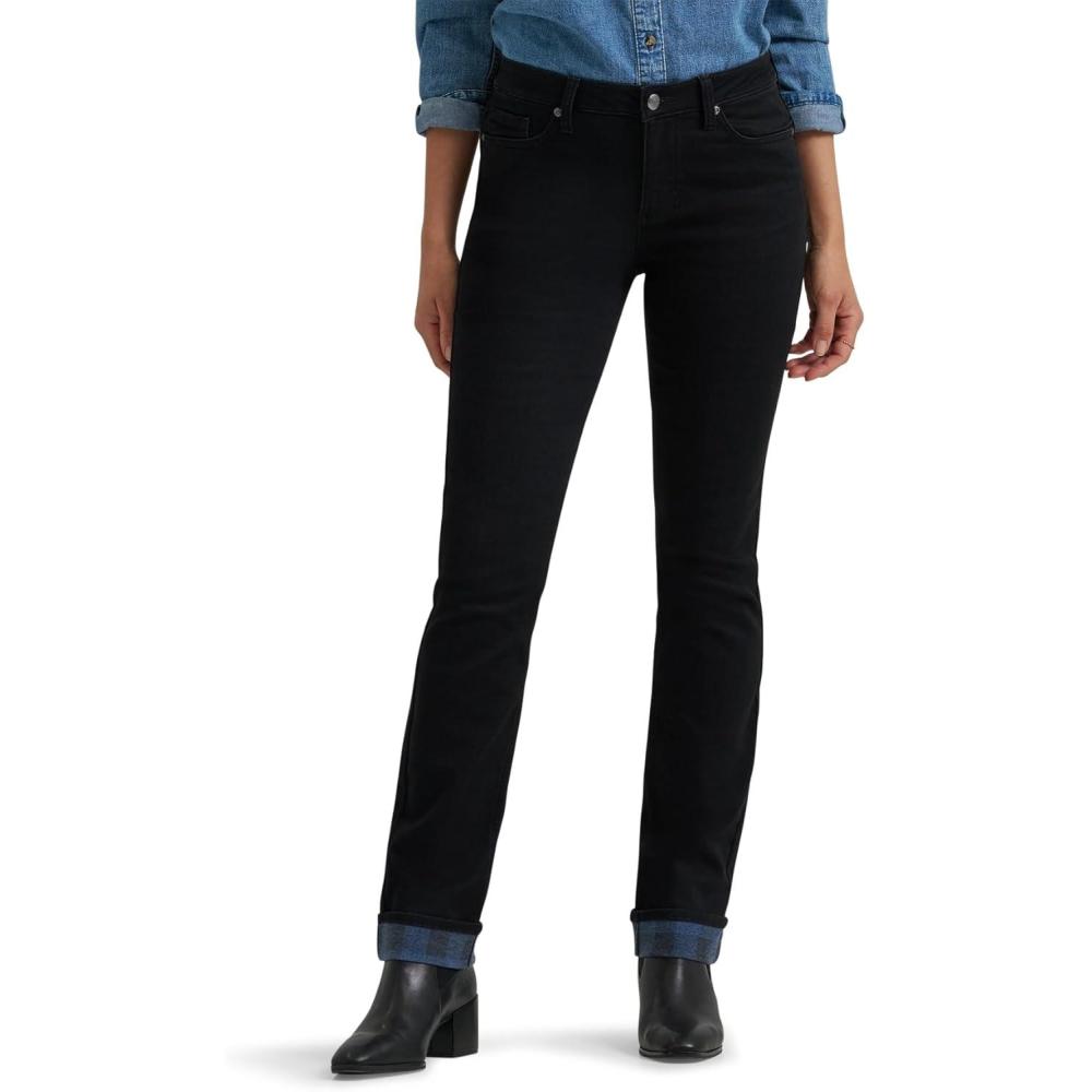 imageLee Womens Legendary Mid Rise Straight Leg JeanDark Wander Plaid Fleece Lined