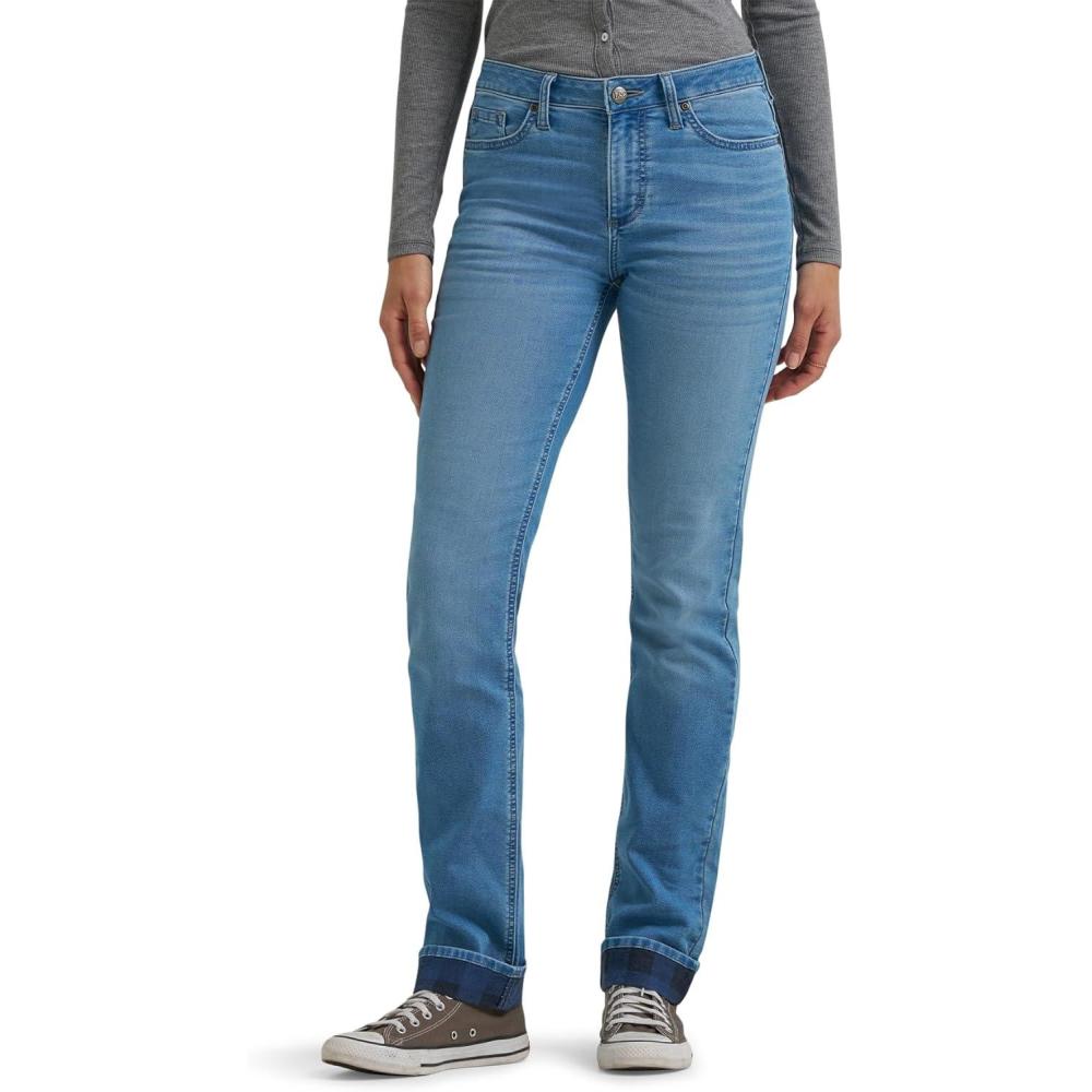 imageLee Womens Legendary Mid Rise Straight Leg JeanFrost Over Plaid Fleece Lined