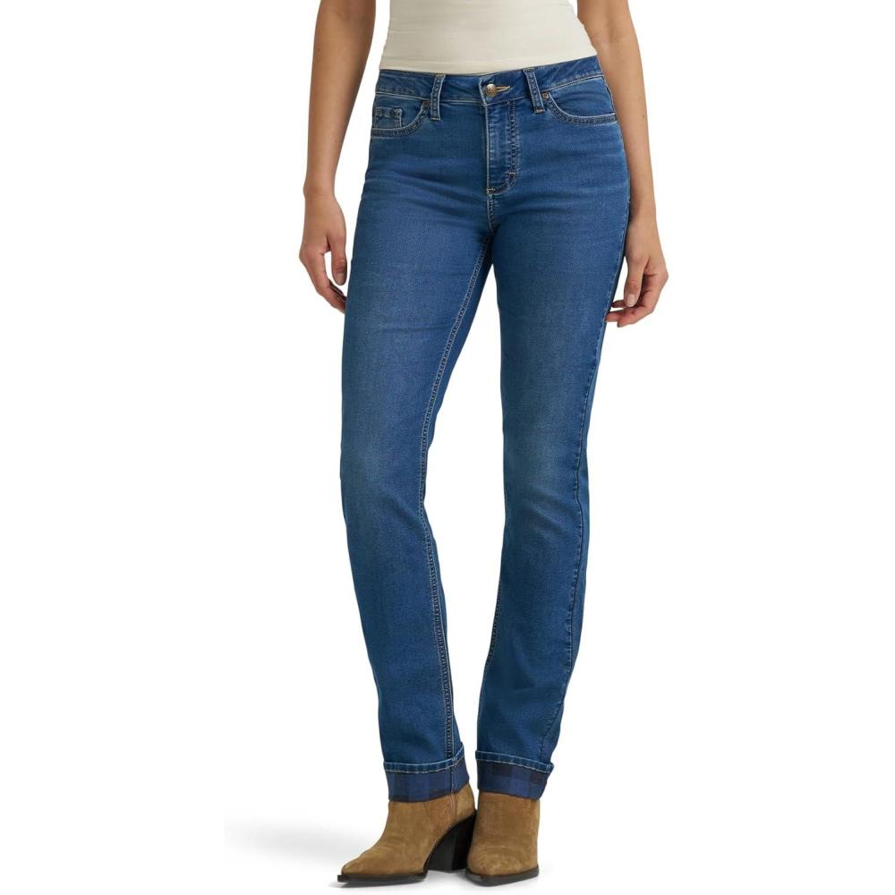 imageLee Womens Legendary Mid Rise Straight Leg JeanMid Limbo Plaid Fleece Lined