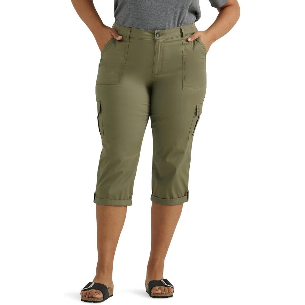 imageLee Womens Plus Size Flextogo MidRise Relaxed Fit Cargo Capri PantDeep Lichen Green