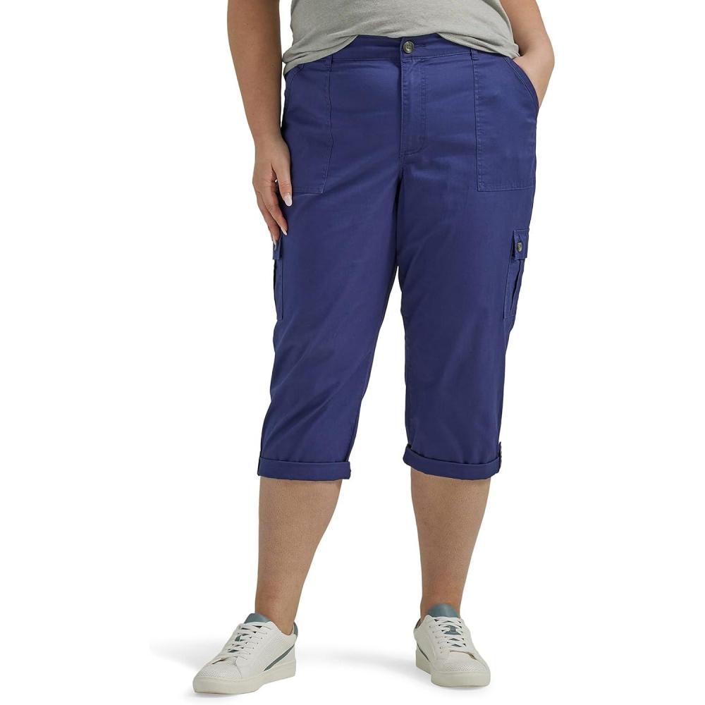 imageLee Womens Plus Size Flextogo MidRise Relaxed Fit Cargo Capri PantMedieval Blue