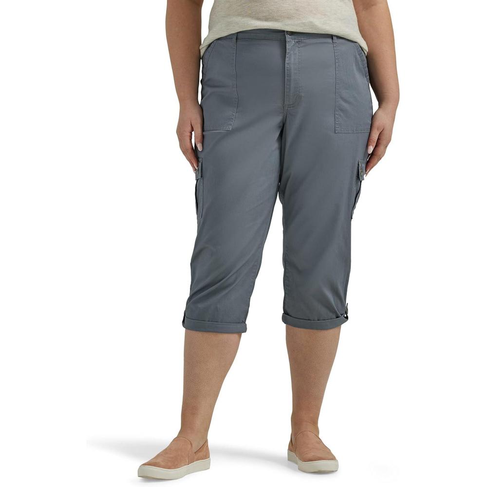 imageLee Womens Plus Size Flextogo MidRise Relaxed Fit Cargo Capri PantTech Gray