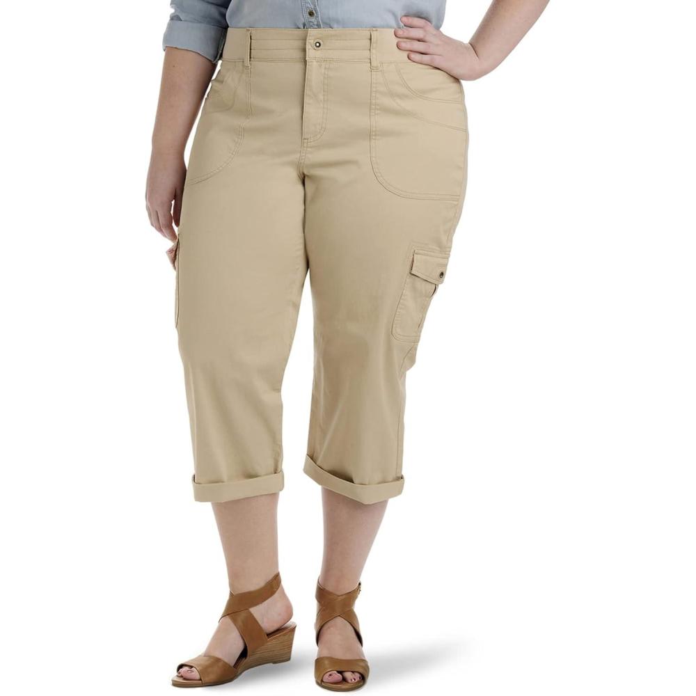 imageLee Womens Plus Size Relaxed Fit Austyn Knit Waist Cargo Capri PantCaf