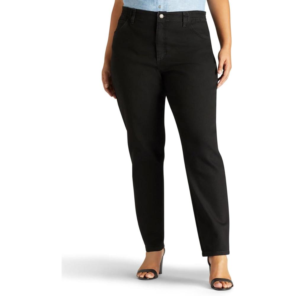 imageLee Womens Plus Size Relaxed Fit Side Elastic Tapered Leg JeansBlack Stretch