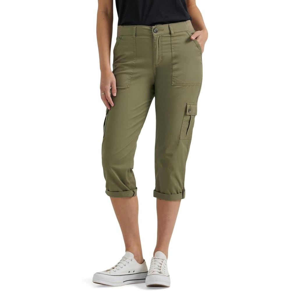 imageLee Womens Ultra Lux Comfort with FlextoGo Cargo Capri PantDeep Lichen Green