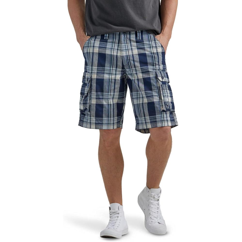 imageMens Dungarees New Belted Wyoming Cargo ShortNavy Blue Plaid
