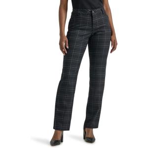 Lee Women’s Petite Wrinkle Free Relaxed Fit Straight Leg Pant(Black/Charcoal Plaid)