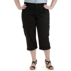 Lee Women’s Plus Size Relaxed Fit Austyn Knit Waist Cargo Capri Pant(Black)