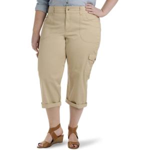 Lee Women’s Plus Size Relaxed Fit Austyn Knit Waist Cargo Capri Pant(Café)