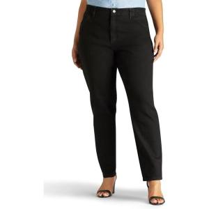 Lee Women’s Plus Size Relaxed Fit Side Elastic Tapered Leg Jeans(Black)