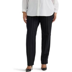 Lee Women’s Plus Size Wrinkle Free Relaxed Fit Straight Leg Pant(Black Pinstripe)