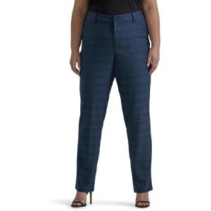 Lee Women’s Plus Size Wrinkle Free Relaxed Fit Straight Leg Pant(Navy/Insignia Blue Plaid)