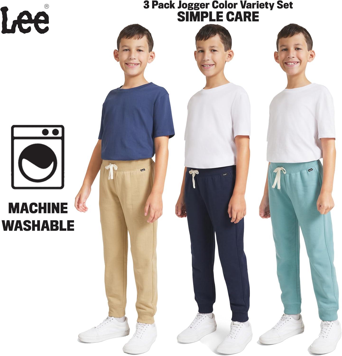 imageLee Boys 3 Pack Variety Midweight Super Soft Fleece Lined Stretchable Jogger PantsKhaki Black Blue Set