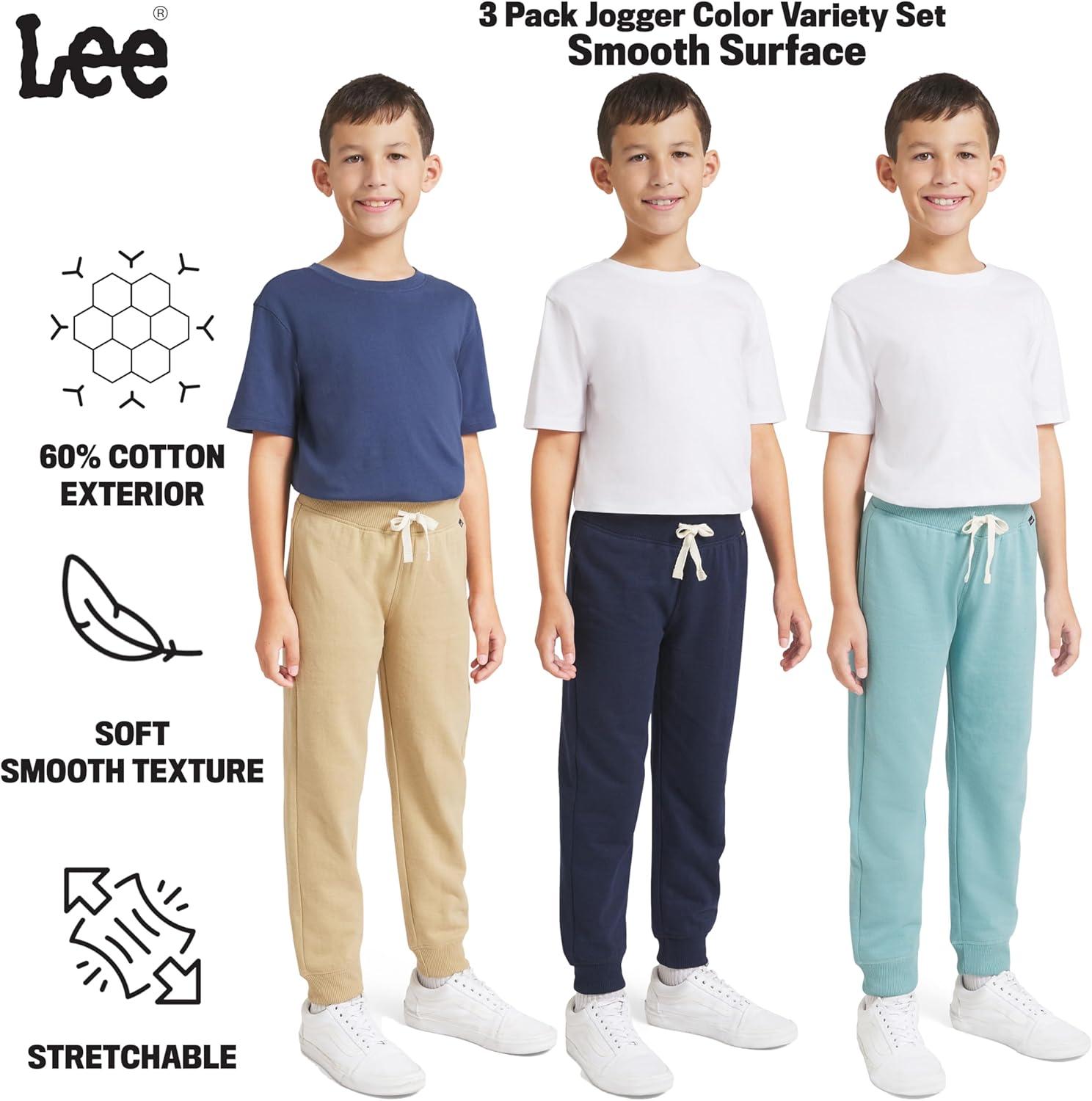 imageLee Boys 3 Pack Variety Midweight Super Soft Fleece Lined Stretchable Jogger PantsKhaki Black Blue Set