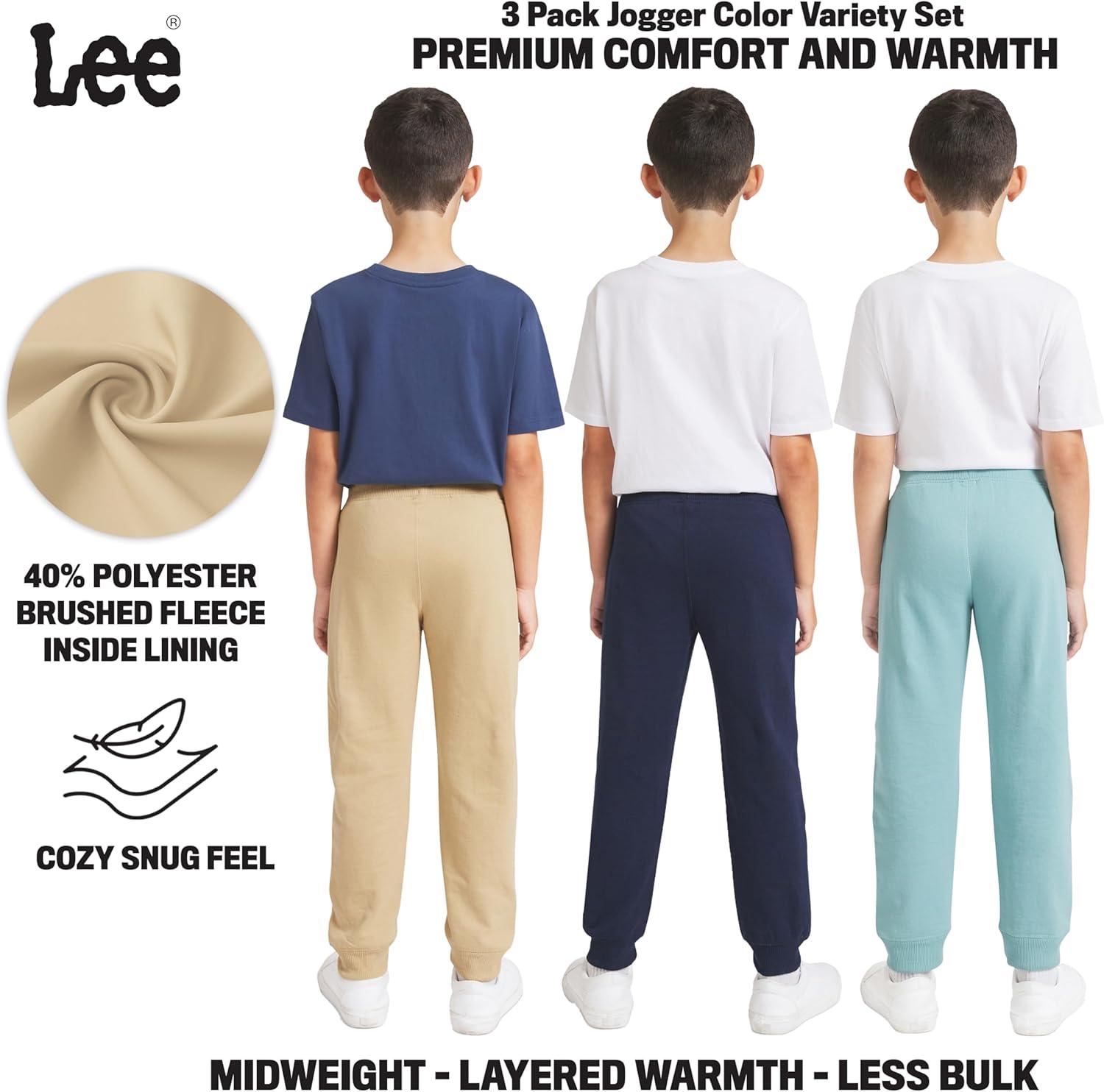imageLee Boys 3 Pack Variety Midweight Super Soft Fleece Lined Stretchable Jogger PantsKhaki Black Blue Set