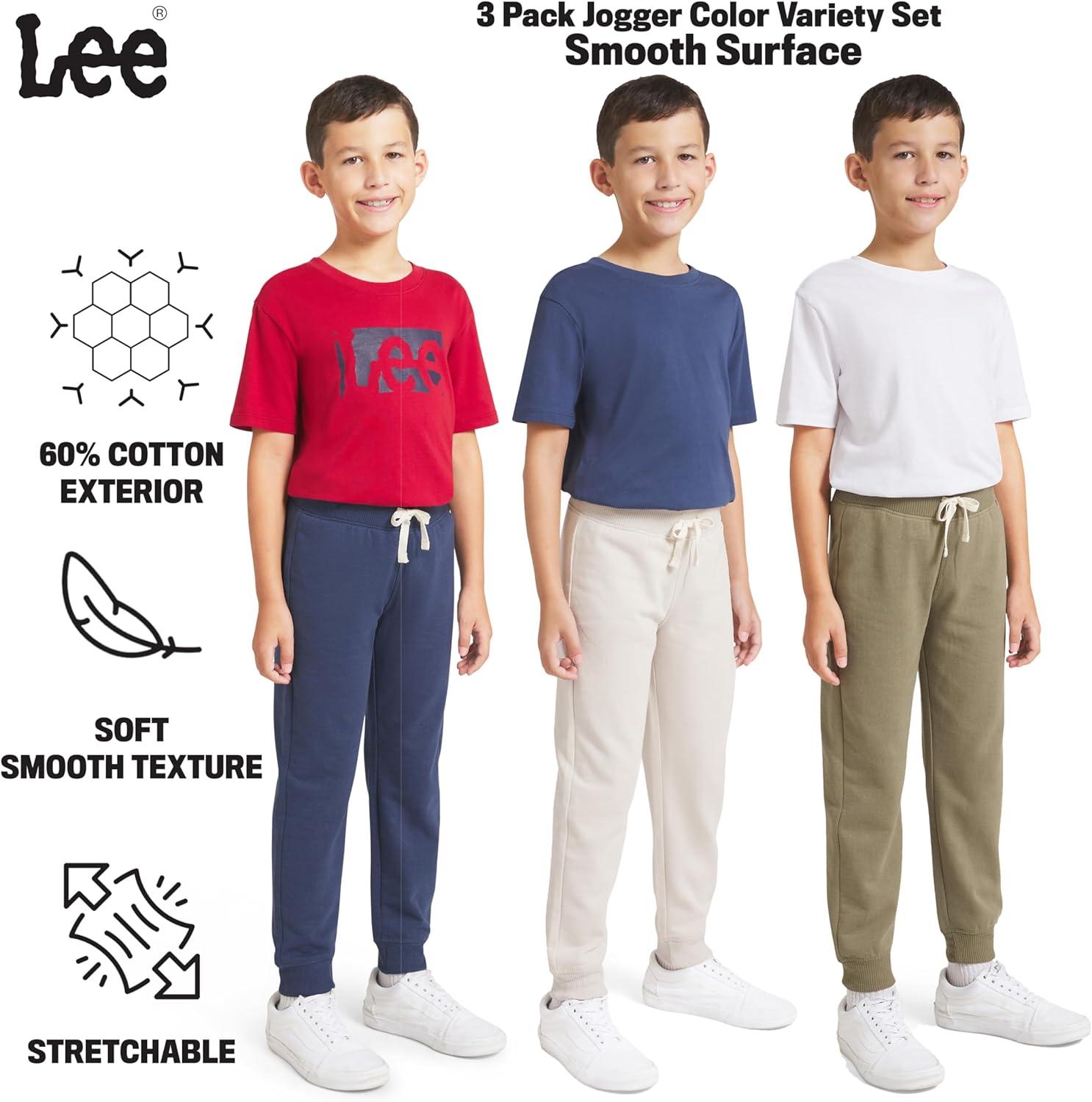imageLee Boys 3 Pack Variety Midweight Super Soft Fleece Lined Stretchable Jogger PantsNavy Tan Olive Set