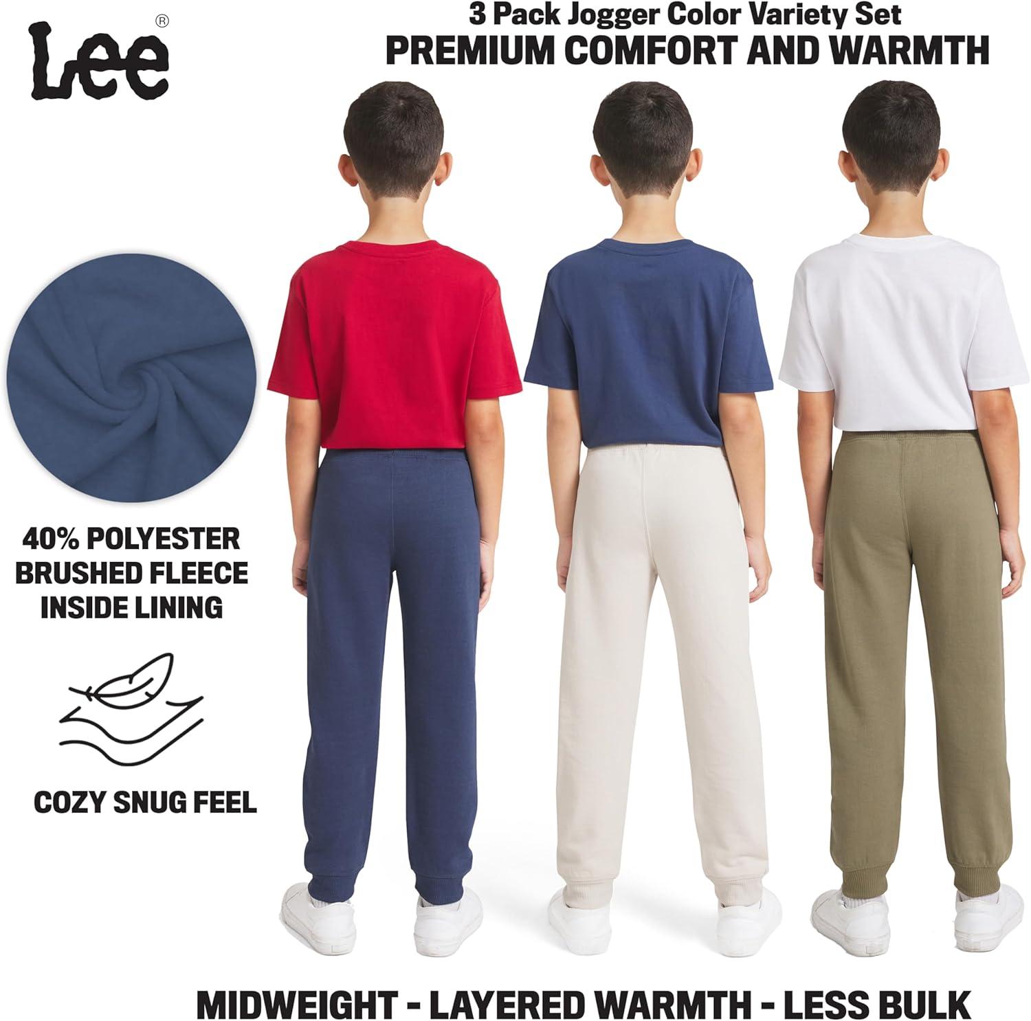 imageLee Boys 3 Pack Variety Midweight Super Soft Fleece Lined Stretchable Jogger PantsNavy Tan Olive Set