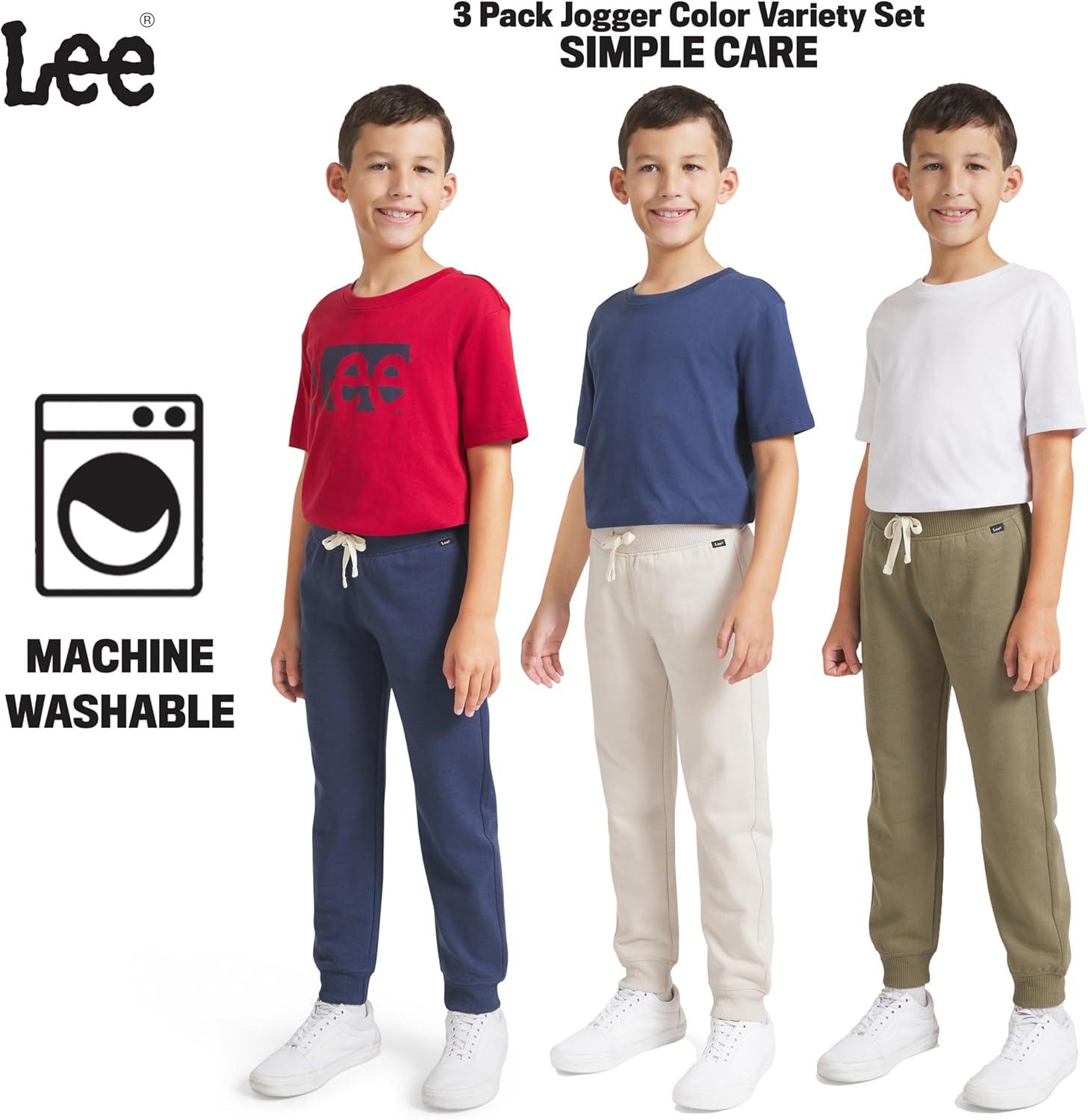 imageLee Boys 3 Pack Variety Midweight Super Soft Fleece Lined Stretchable Jogger PantsNavy Tan Olive Set