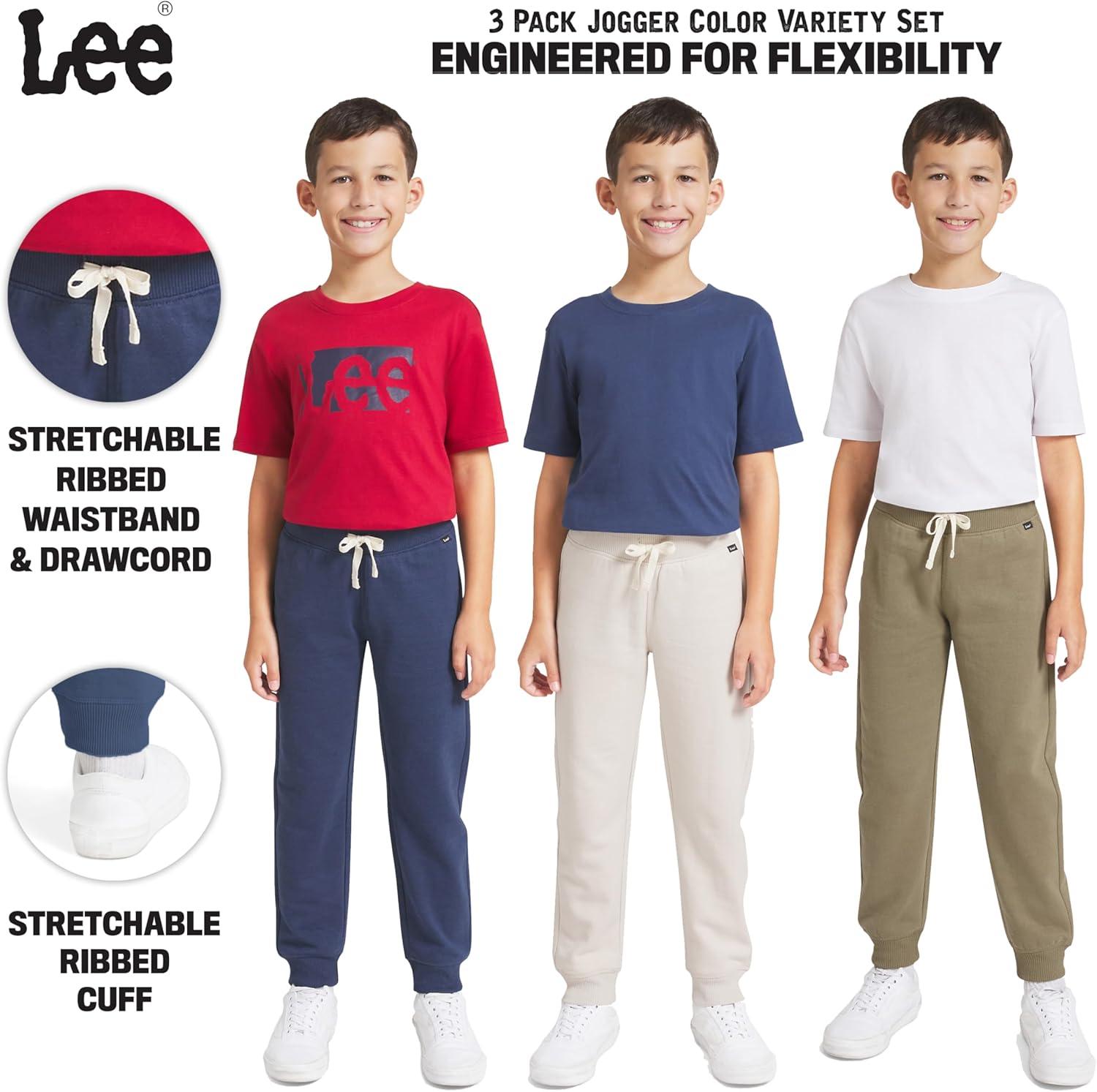 imageLee Boys 3 Pack Variety Midweight Super Soft Fleece Lined Stretchable Jogger PantsNavy Tan Olive Set