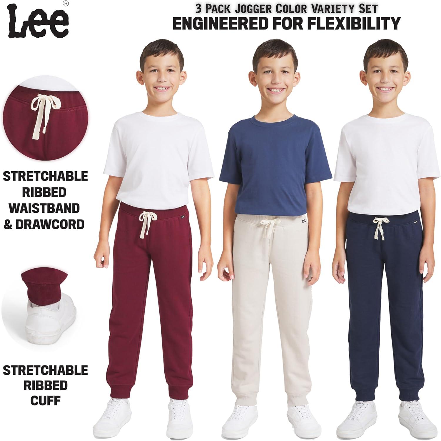 imageLee Boys 3 Pack Variety Midweight Super Soft Fleece Lined Stretchable Jogger PantsPort Tan Navy Set