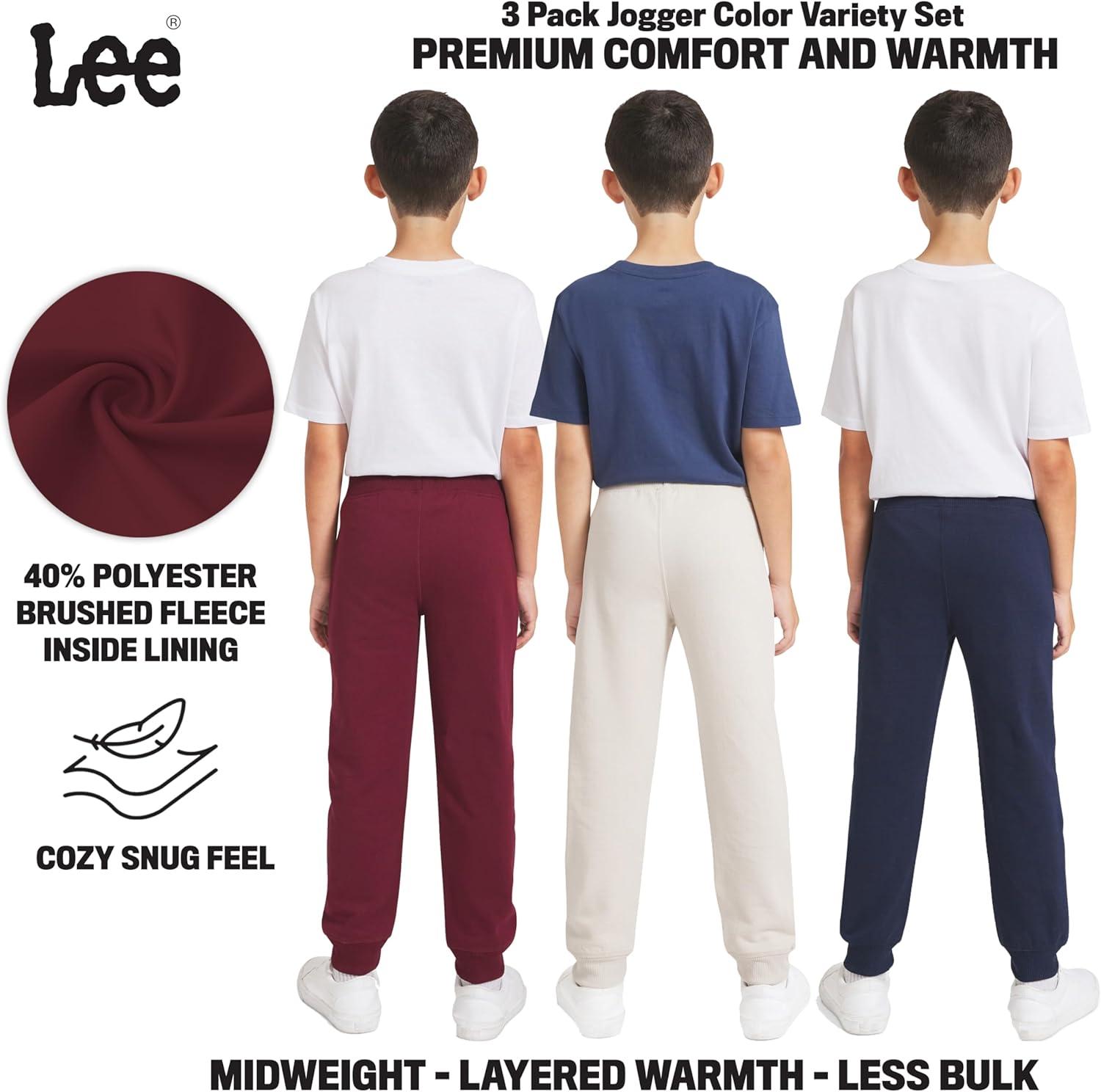 imageLee Boys 3 Pack Variety Midweight Super Soft Fleece Lined Stretchable Jogger PantsPort Tan Navy Set