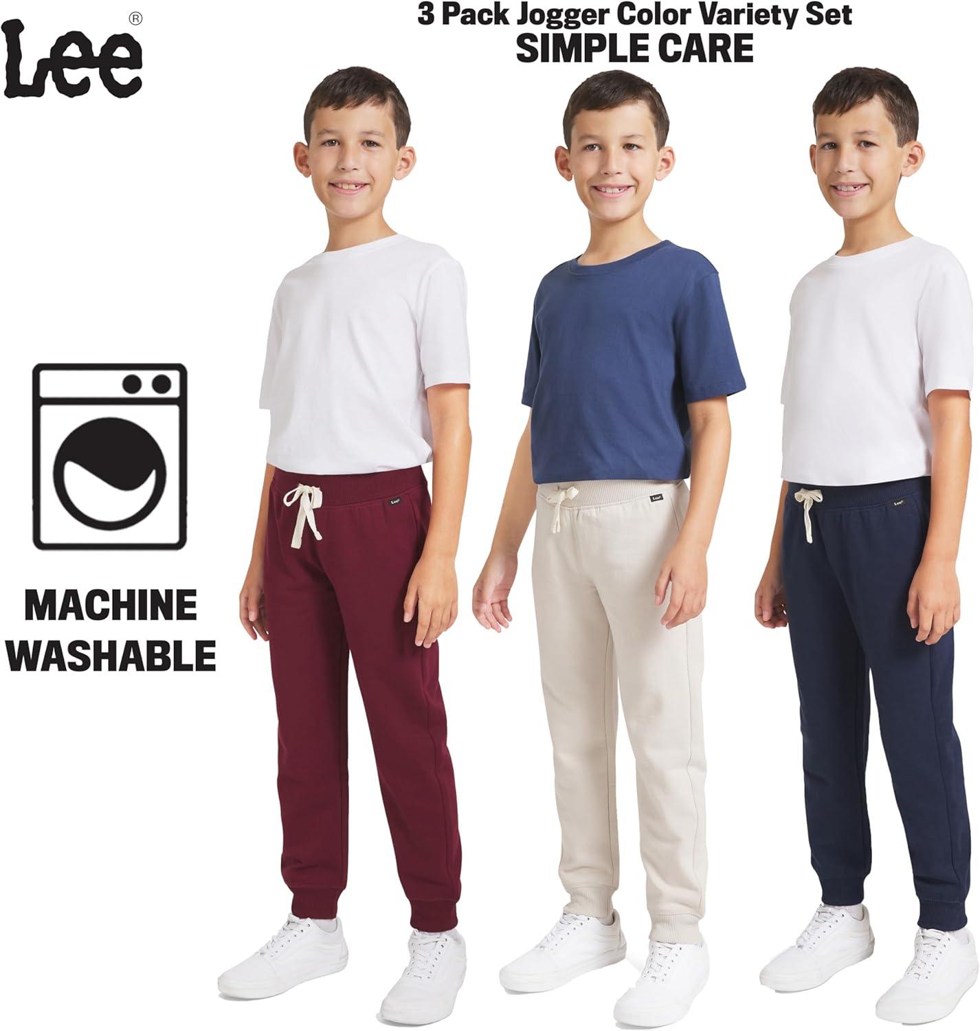 imageLee Boys 3 Pack Variety Midweight Super Soft Fleece Lined Stretchable Jogger PantsPort Tan Navy Set