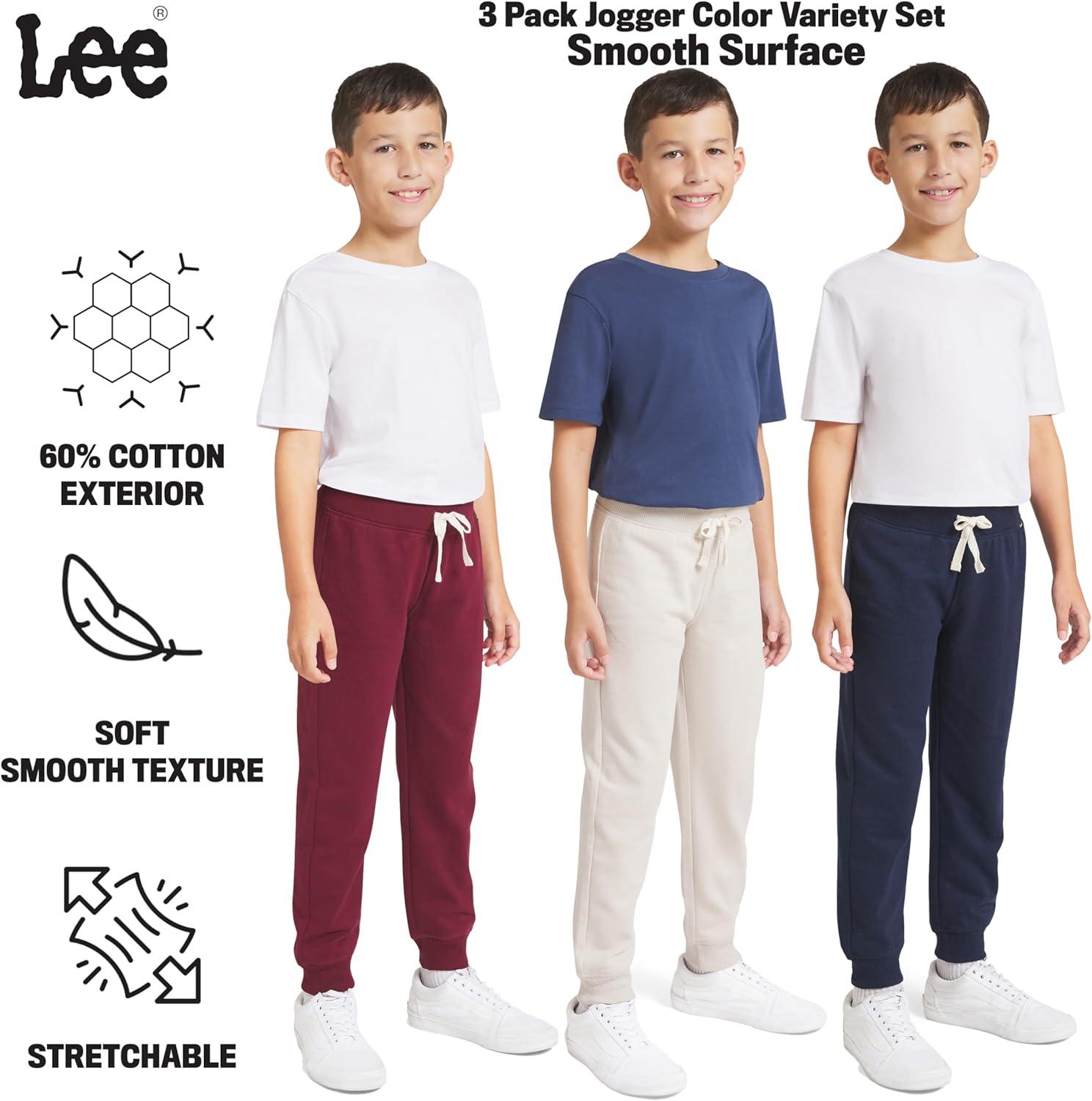 imageLee Boys 3 Pack Variety Midweight Super Soft Fleece Lined Stretchable Jogger PantsPort Tan Navy Set