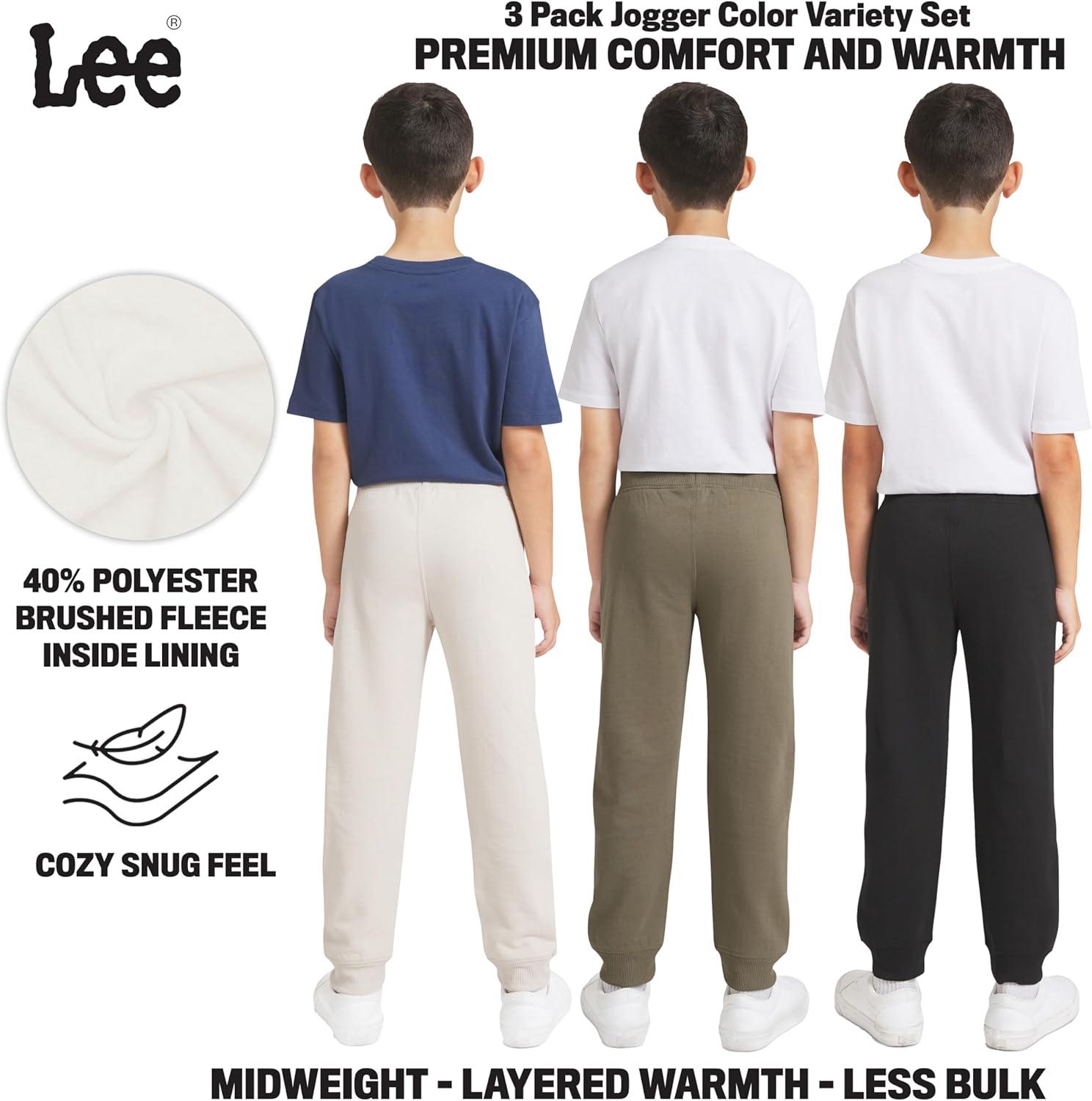 imageLee Boys 3 Pack Variety Midweight Super Soft Fleece Lined Stretchable Jogger PantsTan Olive Black Set