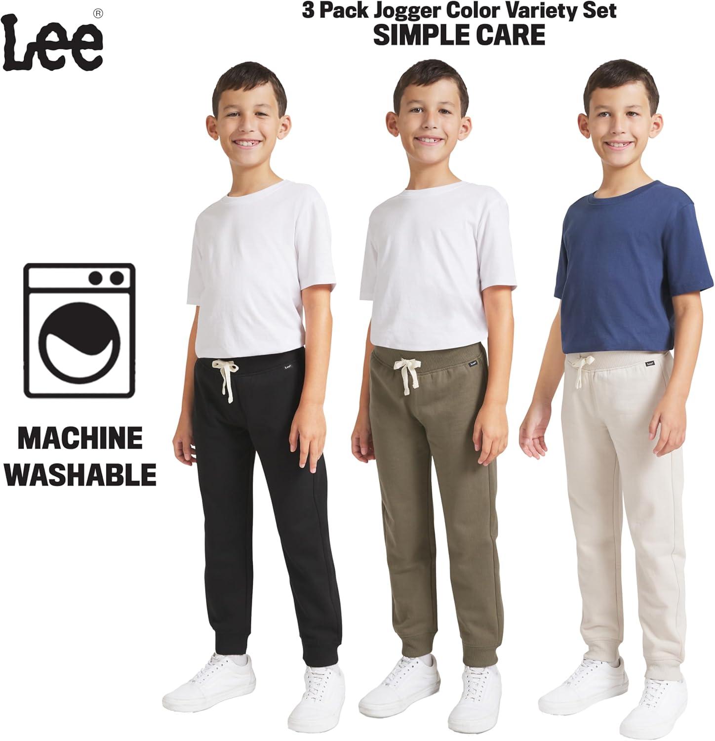 imageLee Boys 3 Pack Variety Midweight Super Soft Fleece Lined Stretchable Jogger PantsTan Olive Black Set